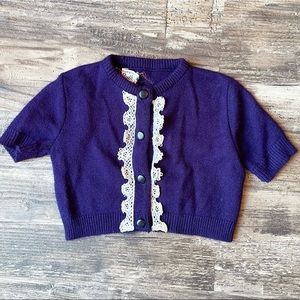 Vintage 50’s Navy Sweater with Crochet Flowers